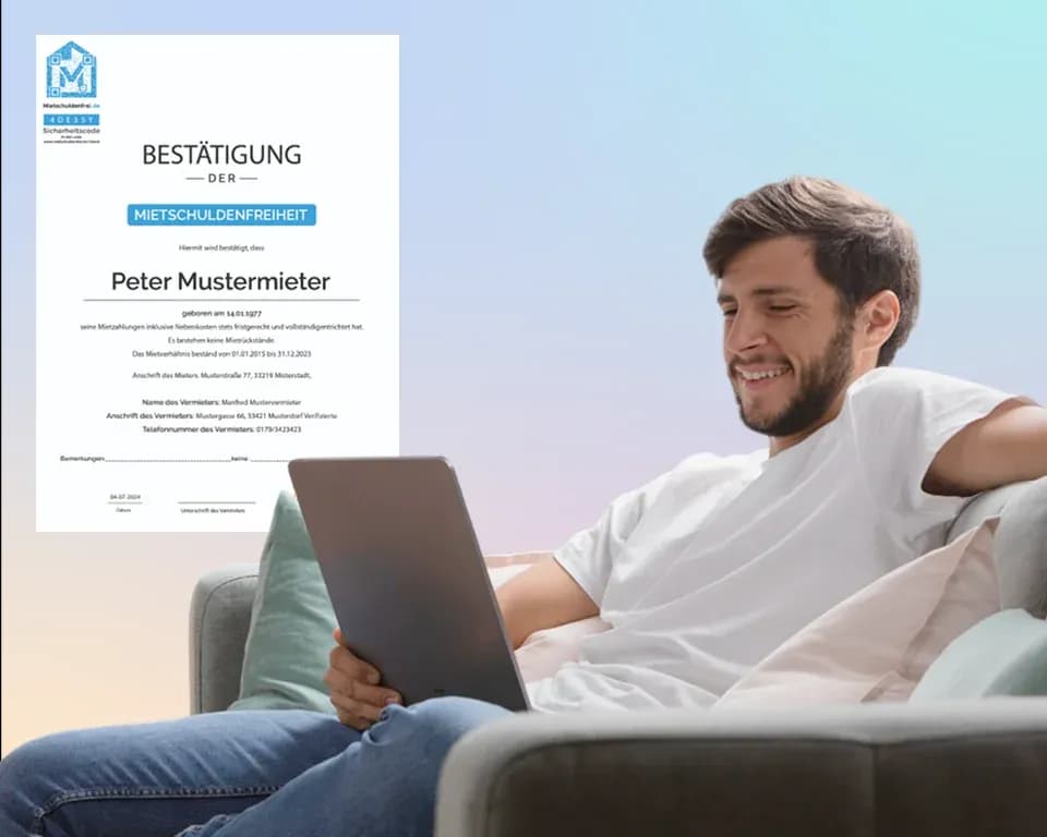 Mietschuldenfreiheitsbescheinigung online erstellen - Mietnachweis Online